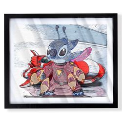 Stitch experiment 626 Custom Art  with black Frame