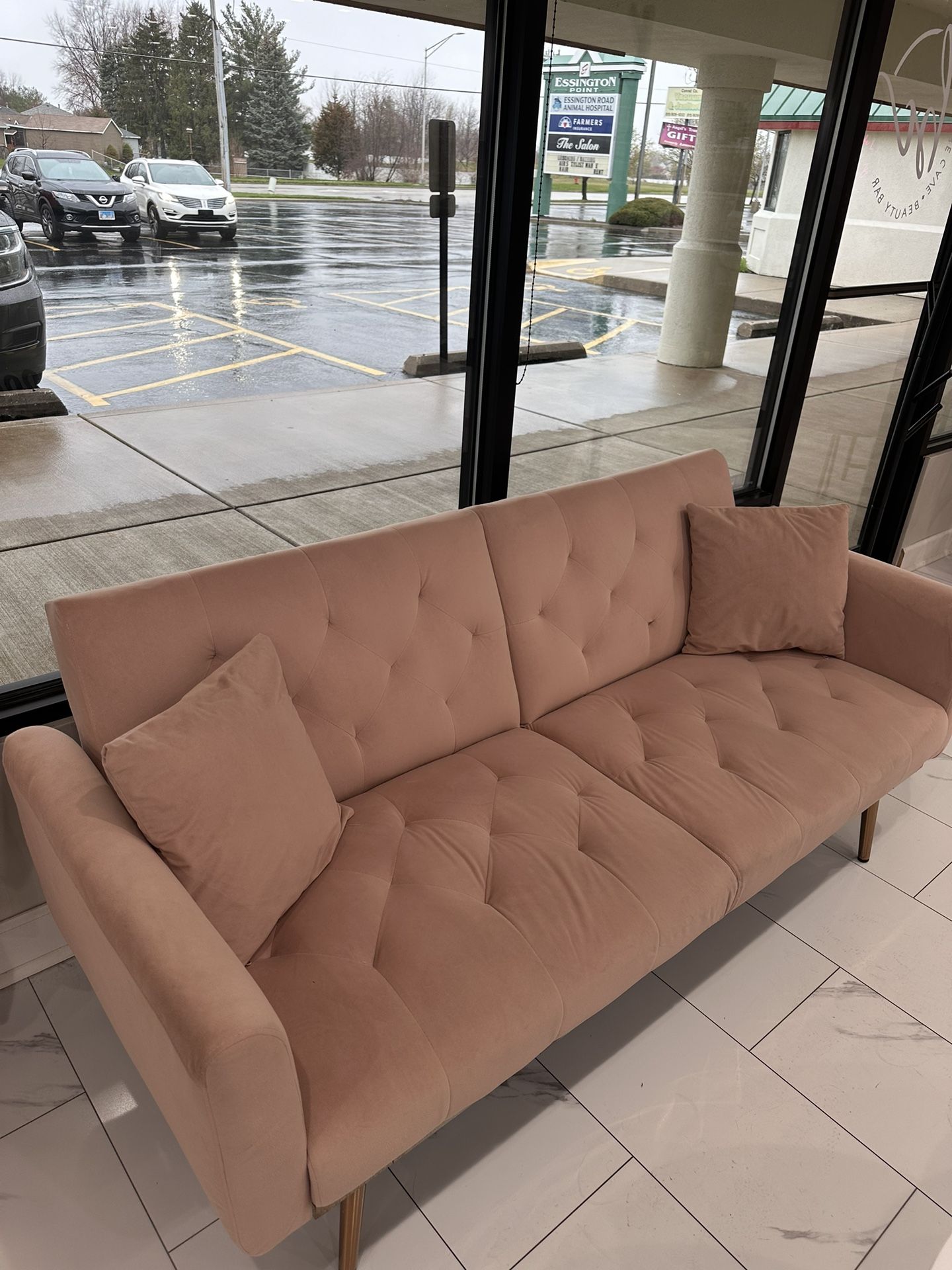 Blush Velvet Futon Couch 