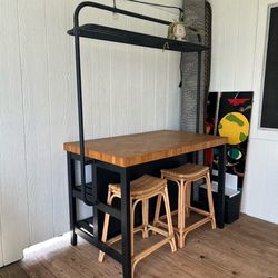 Kitchen Island with Rack, black/oak IKEA VADHOLMA