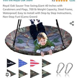 Royal Oak Saucer Tree Swing,Giant 40 Inches with Carabiners and Flags, 700 lb Weight Capacity
