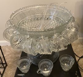 Vintage Punch Set Bowl, Stand, Cups, Plastic Ladle Wexford by