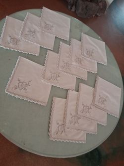 Hand crocheted & embroidered Antique Dinner napkins (set of 11)