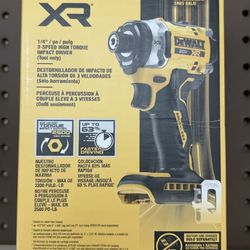 NEW! DeWalt DCF860B 20V XR 3-Speed Brushless 1/4" Impact Driver