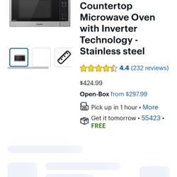 Panasonic - 1.2 Cu. Ft. 1200-Watt Countertop Microwave Oven with Inverter Technology
