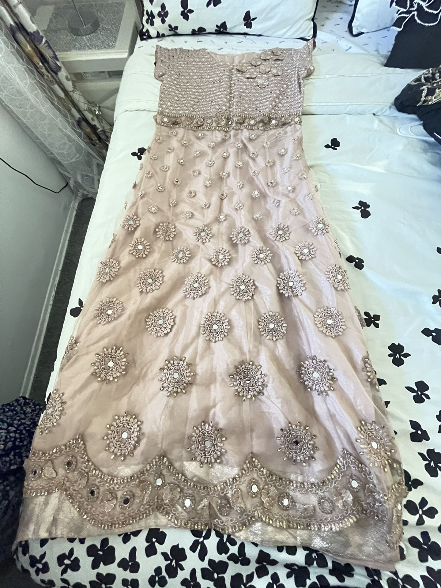 afghan dress with floral mirror design 