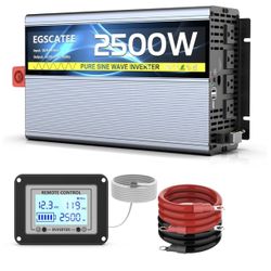 12V 2500W Pure Sine Wave Inverter 12V DC to 110V/120V AC Converter with 4AC Outlets, 5V/3.4A USB, Remote Control with on-Screen Display, Off-Grid Sola