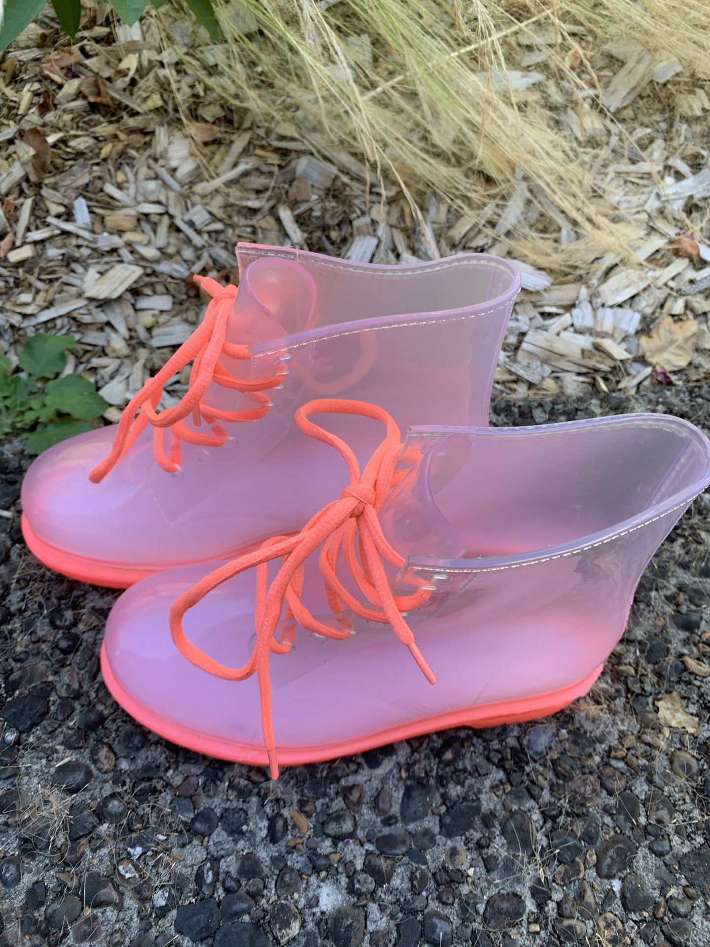 Pink and Clear High Ankle Boots