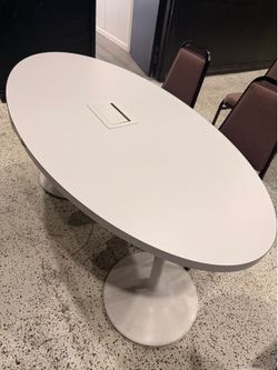 Modern Oval Conference Table with Built-In Power & USB – White (4 Available)
