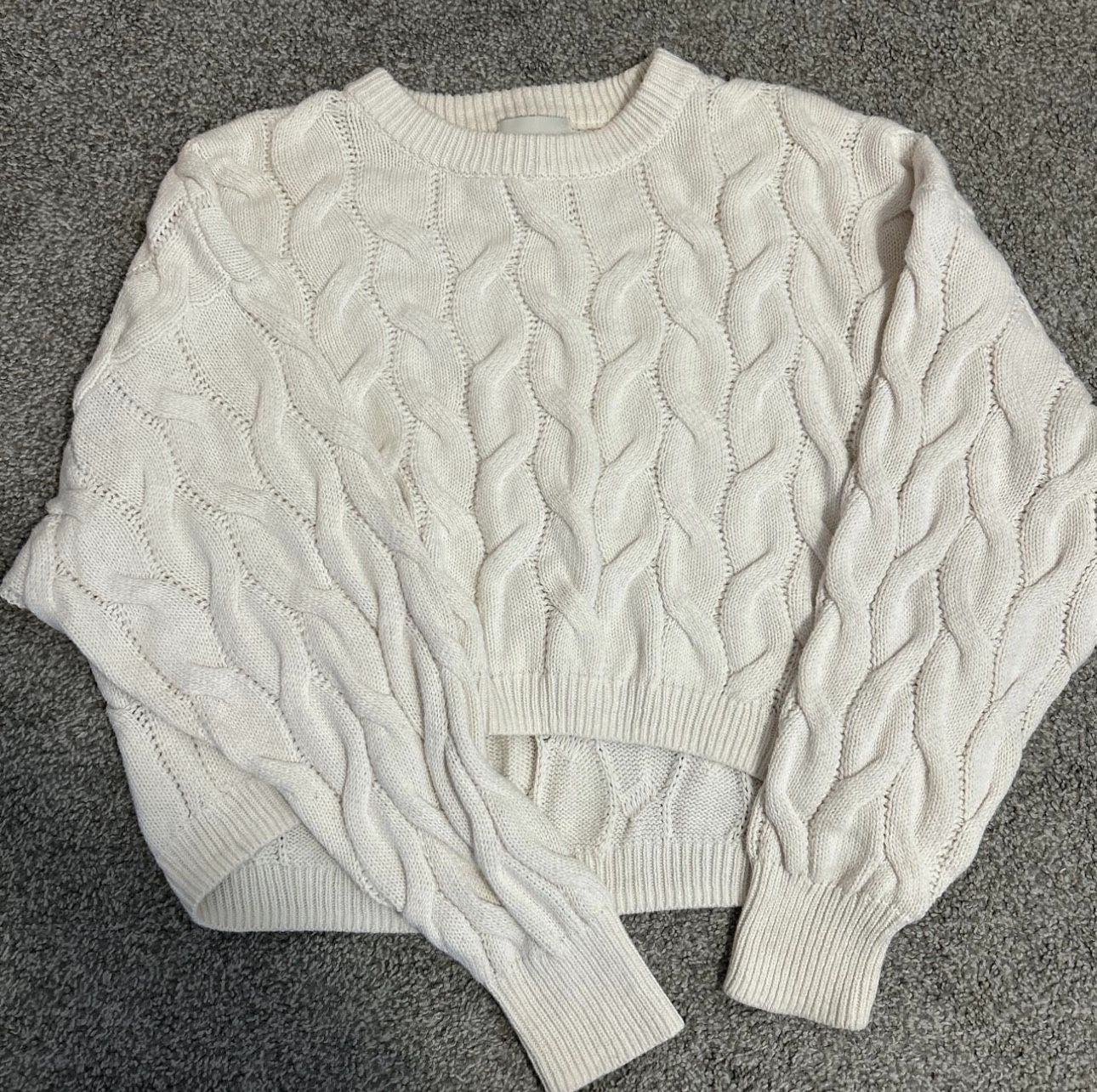 Pink Rose cropped cable-knit sweater in white. Size S Brand New