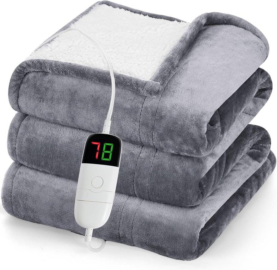 new Heated Blanket Electric Throw 50"X60", Heating Blanket with 10 Heat Levels 1/2/4/6/8 Hours Auto-Off Overheat Protection, Flannel Sherpa Soft Warm 