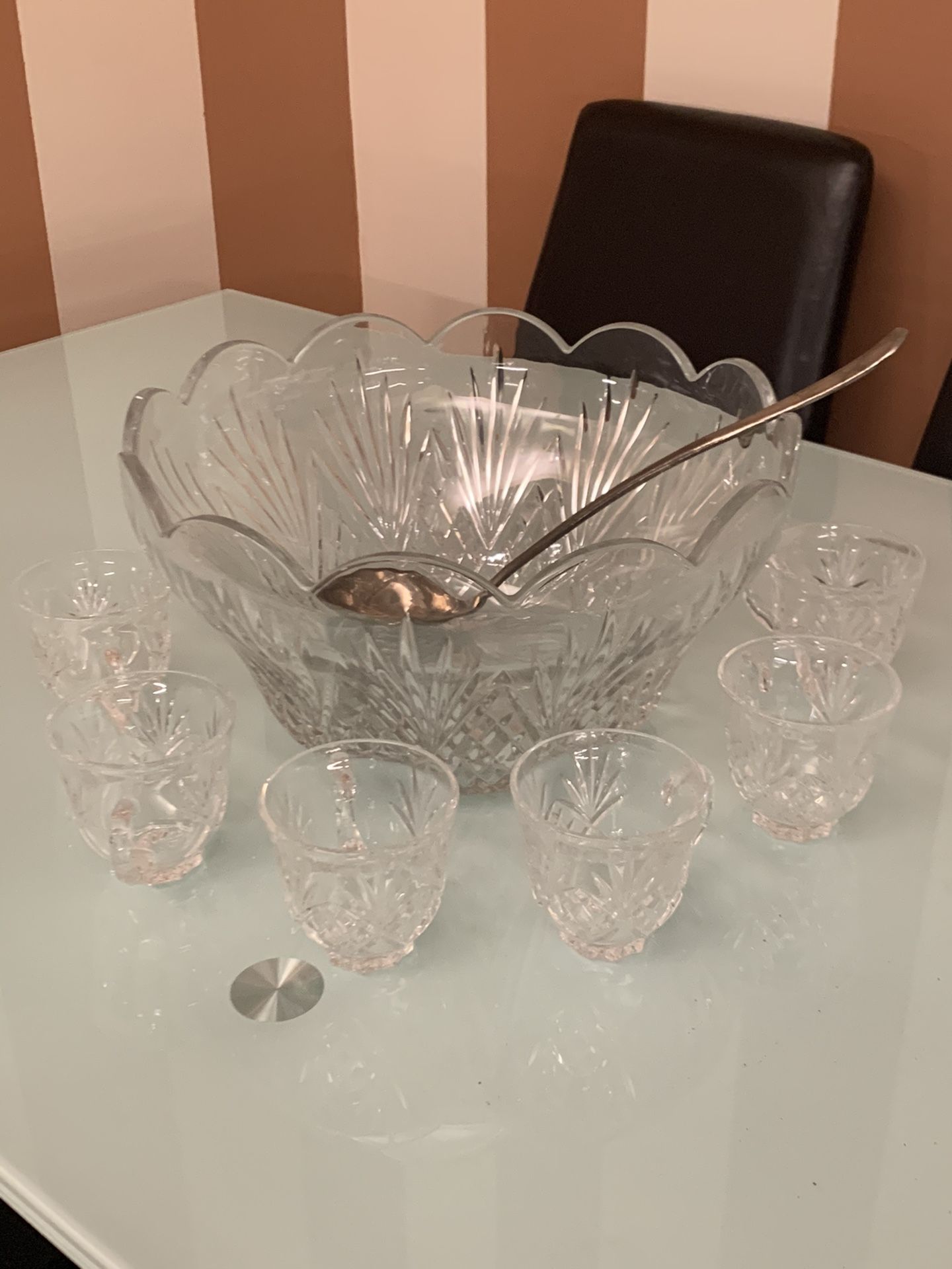 Crystal Glass Punch Bowl 8 Piece Set