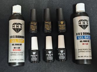 HNS Diamond Soak Off Gel Top & Base Set (2) 8oz Bottles And (6) .5oz Refills
