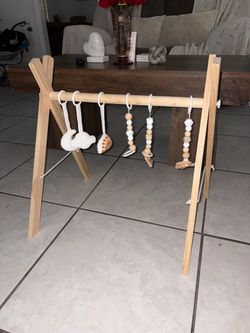 Wooden Baby Play Gym with Hanging Toys