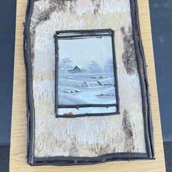 Rustic Framed Painted Mirror Twigs Bark Birch