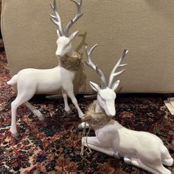 2 Holiday / Christmas Reindeer Figurines - Handcrafted/painted Deer Decor