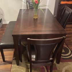 6 Pc  Brown- Gorgeous Dinnette Set! Table, Chairs, Bench 