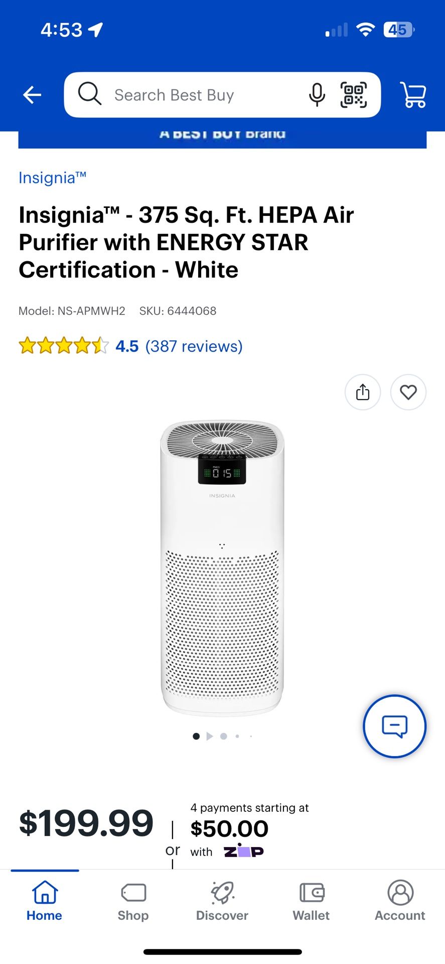 Insignia™ HEPA Air Purifier – Covers up to 375 Sq. Ft. (White)