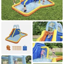 Description   The Aquatic Adventure™ Mega Water Park is the ideal backyard play experience. This inflatable water park features a safe and sturdy wate