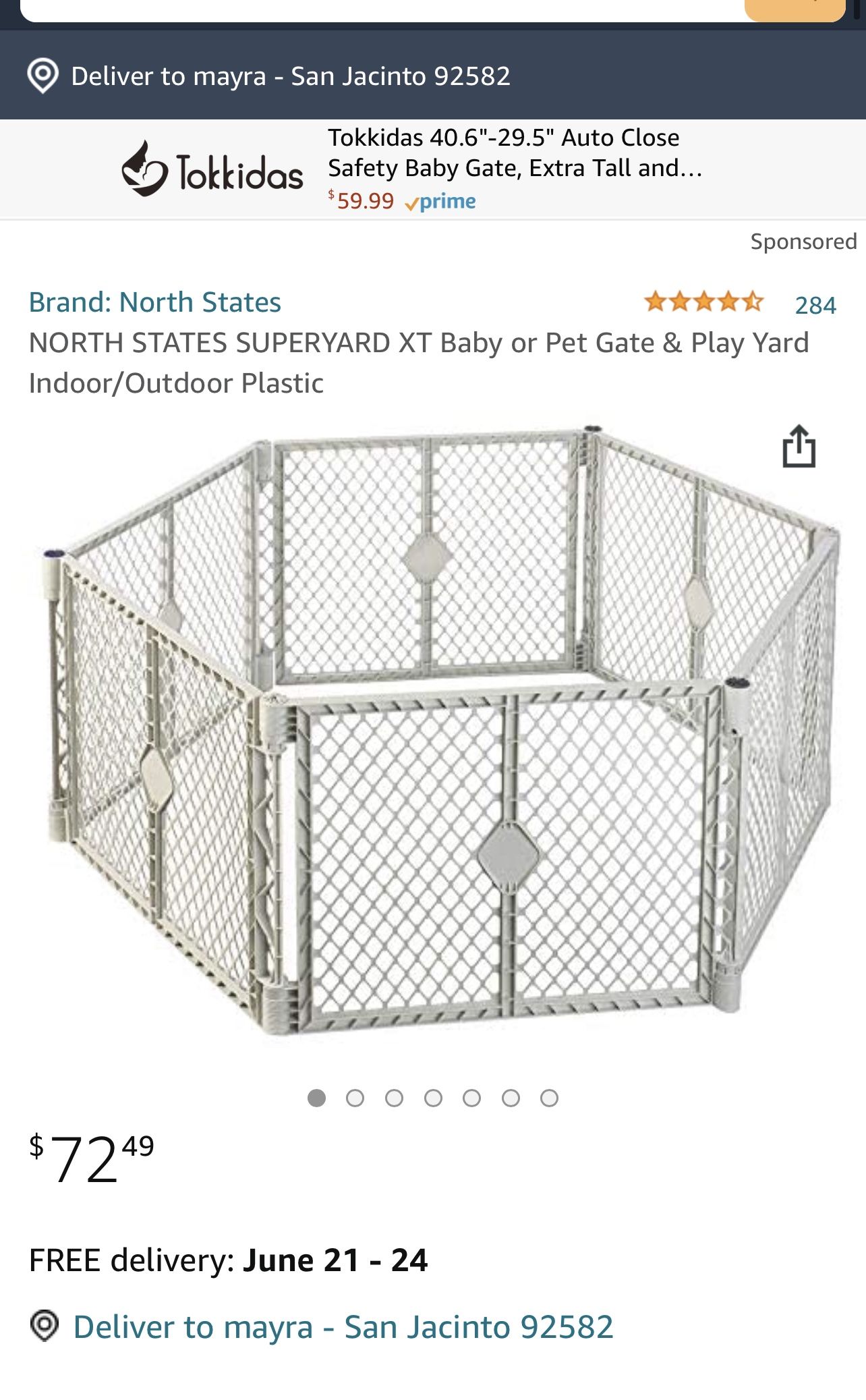 NORTH STATES SUPERYARD XT Baby or Pet Gate & Play Yard Indoor/Outdoor Plastic