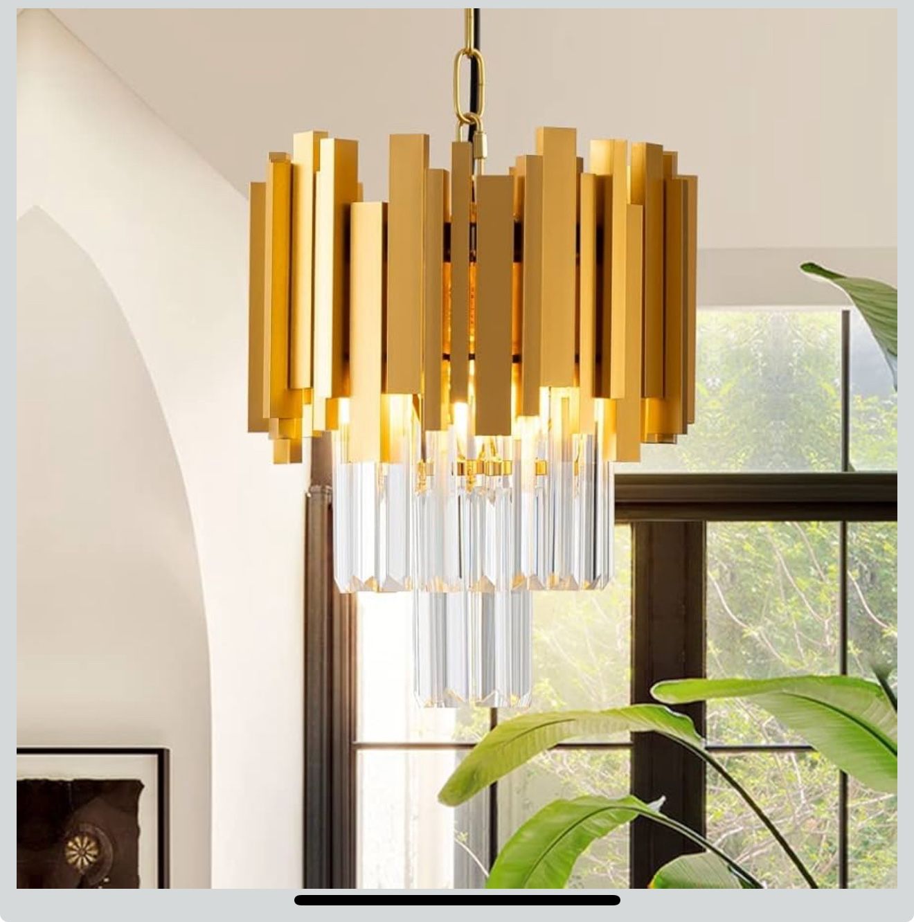 Modern Crystal Pendant Light Fixture Matte Copper Color Retro