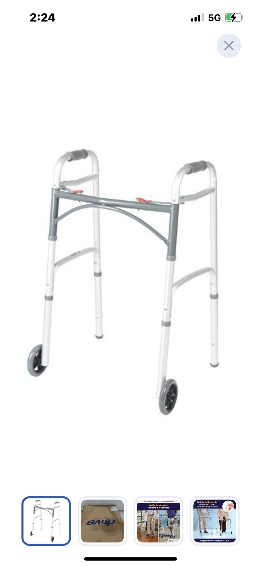 “New In Box”Walker W/front Wheels “Folds East. Lightweight,(reatail$59)