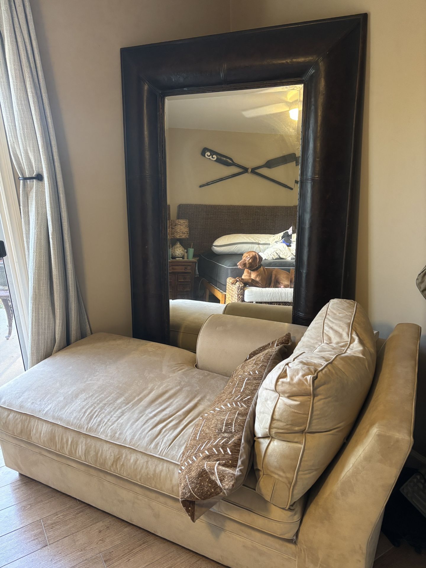 Pottery Barn Floor Mirror -Oversized, Leather Frame 