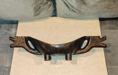 DAYAK PEOPLE OF BORNEO ANTIQUE LATE 19th CENTURY TWO-HEADED DRAGON TRIBAL CEREMONIAL BOWL 