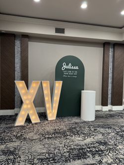 XV Marquee Letters, 7 Ft Backdrop And Cake Stand
