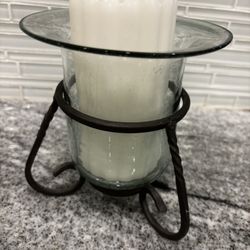 Metal And Glass Candle Holder  With Candle 