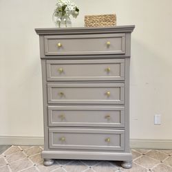 Beautiful Taupe 5 Drawer Wood Dresser