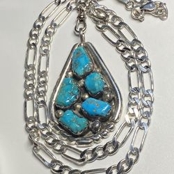 925 Zuni Necklace with Natural Blue Turquoise pendant.