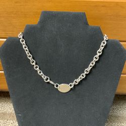 Tiffany & Co. 925 Silver Choker Necklace “Return To” Badge 15” With Lobster Clasp