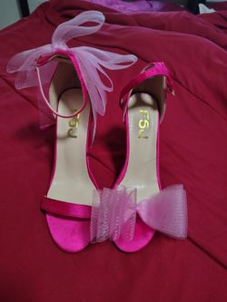 Hot Pink Satin Heels with Tulle Bow
