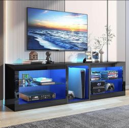 63 inch High Gloss LED TV Stands w/Power Outlet,60,000-Colors Lighting for 55 60 65 70inch TV,Modern