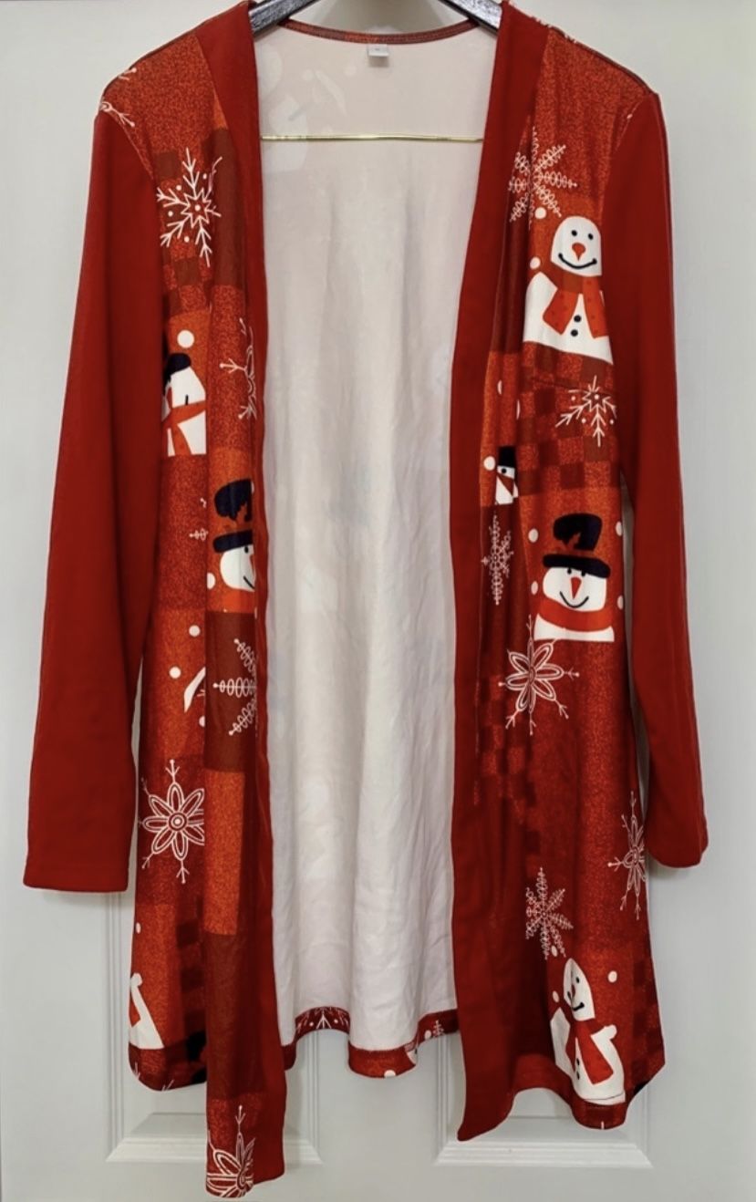 Womens Red Snowman Graphic Cardigan Size M