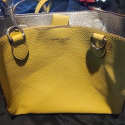 Anne Klein Mustard Yellow Pebbled Leather Shoulder Bag – Chic & Spacious