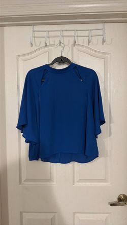 Blue Flutter Sleeve Blouse with Cutout Detail