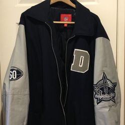 NFL Dallas Cow Boys Jacket Xl New Condition Worn 1 Time  , Feels Like Wool And Sleeves Feel Like Leather  85.00