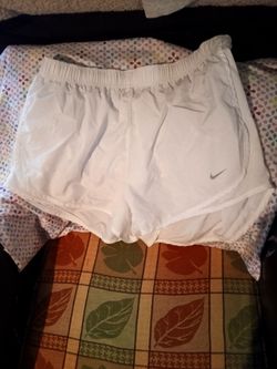 Nike Women's White With Grey Nike Logo Running Shorts Size Medium