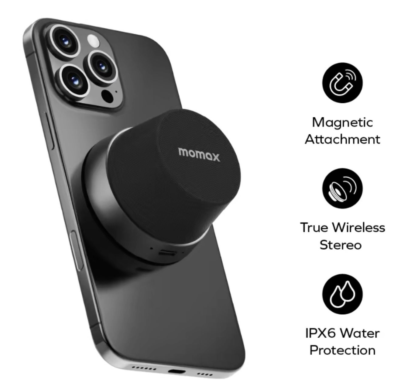 MOMAX Magnetic Portable Wireless Speaker Portable Wireless Speaker, TWS Stereo Sync Phone Holder 360° Surround Sound Audio Smartphone speaker phone Mi