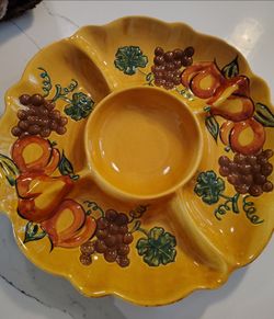 Vintage California USA Pottery Chip & Dip / Divided Serving Dish (Calif USA 2013)
