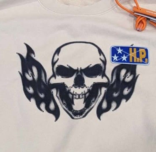 Heron Preston Shirts Men's Heron Preston "Flaming Skull" Sweatshirt Beige/Black Color: Black/Cream