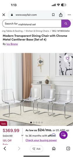 Set of 4 Dining chairs table no including