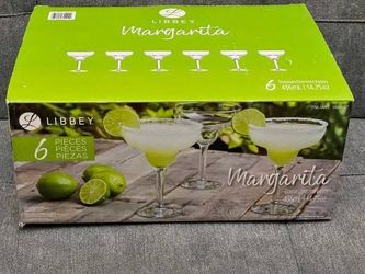 Brand New Set of 6 Margarita Glasses Clear Glass Cup Set Cups by Luminarc