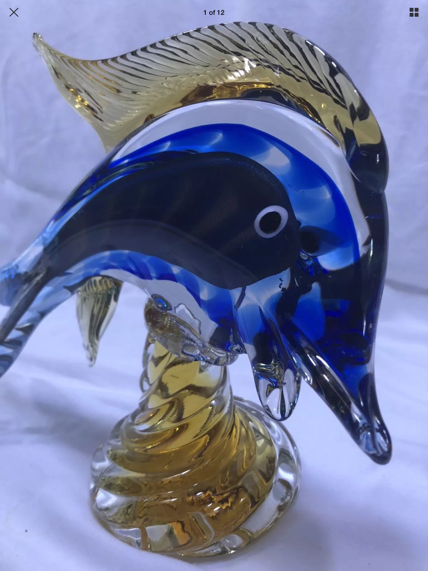 Vintage Morano Glass Sailfish 11.5”long. Italy. Very Collectable Fish, Christmas gift. lli