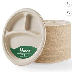 9 Inch Compostable Eco Friendly Plates-125 Pack- New