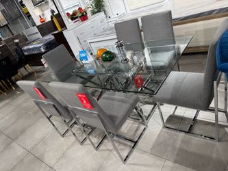 Glass Top Dining Table with 6 Chairs ✨ Easy Financing Available ✨ No Credit Needed