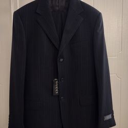 Authentic Gucci Men's 2 Piece Black & Grey Pinstripe Suit 
