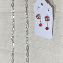 Costume Jewelry Necklace Earrings Set (3 Piece) With Red Beads