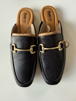 New Børn Lareina Mule Women’s Leather Loafers Black Gold